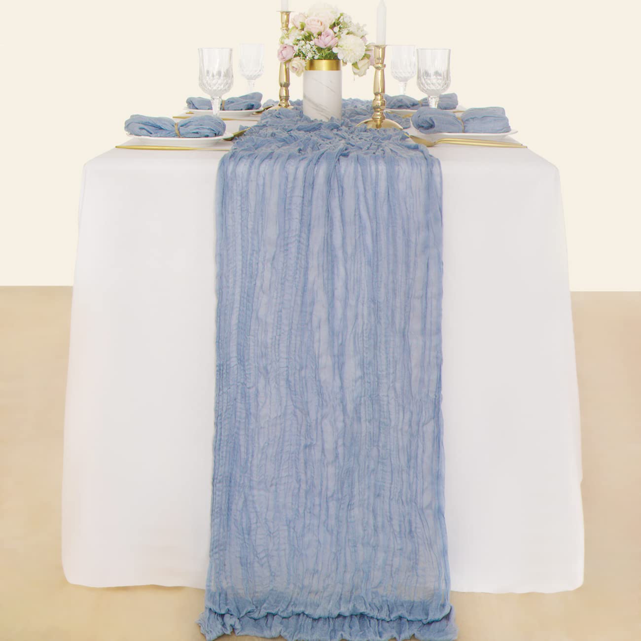 Socomi Cheesecloth Table Runner 10Ft Gauze Boho Rustic Dusty Blue Cheese Cloth Table Runner For Baby Shower Decoration Wedding E