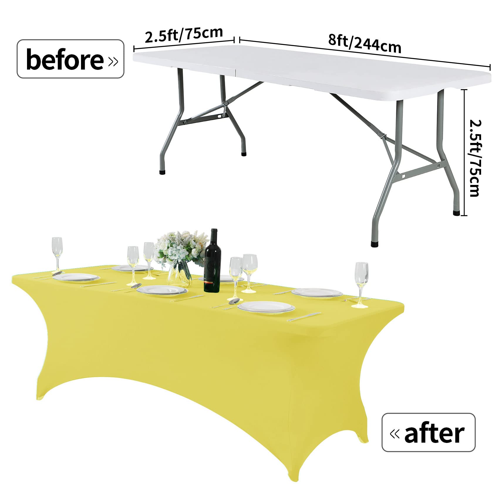 Hezuzo Spandex Table Cover For 8Ft Table Universal Fitted Stretch Tablecloth For Party, Banquet, Wedding And Events-Yellow