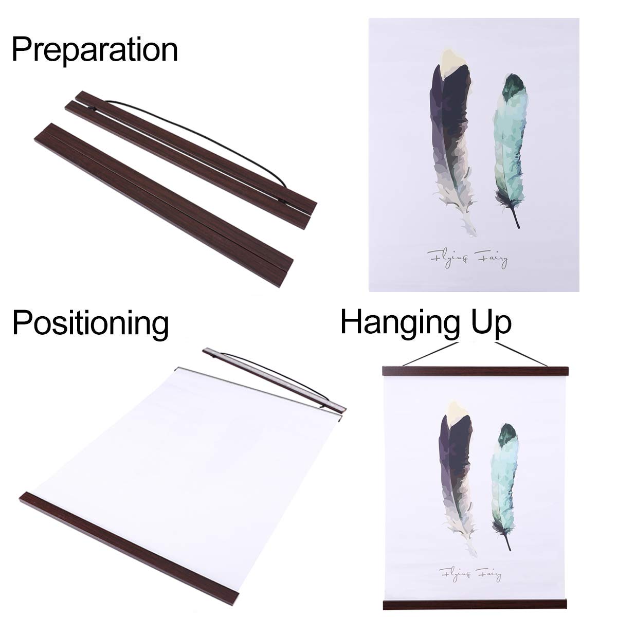 Ywlake Magnetic Poster Hanger, 17X24 17X11 17X22 Poster Frame Wood Wooden Magnet Print Posters Dowel Scroll Hanger Hangers Hangi
