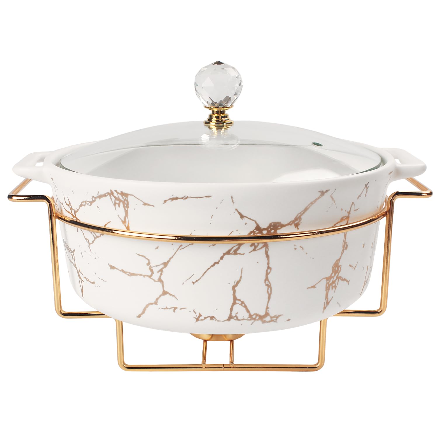 Jinsongdafa Ceramic Casserole Dish With Glass Lid And Rack, 2 Quart Serving Soup Tureen,Chafing Dish For Buffet, Family Food Pre