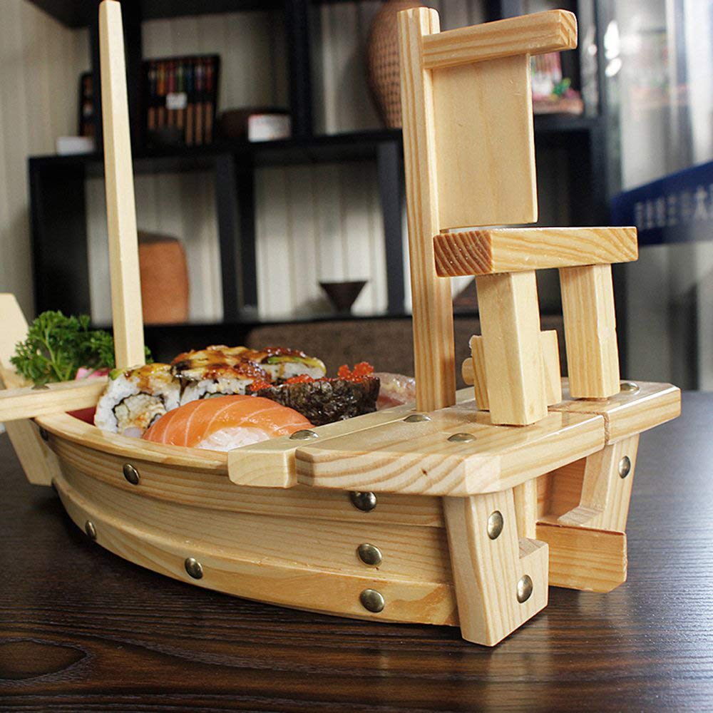 Kichgather 20'' Wooden Sushi Serving Tray Boat Plate For Restaurant Or Home