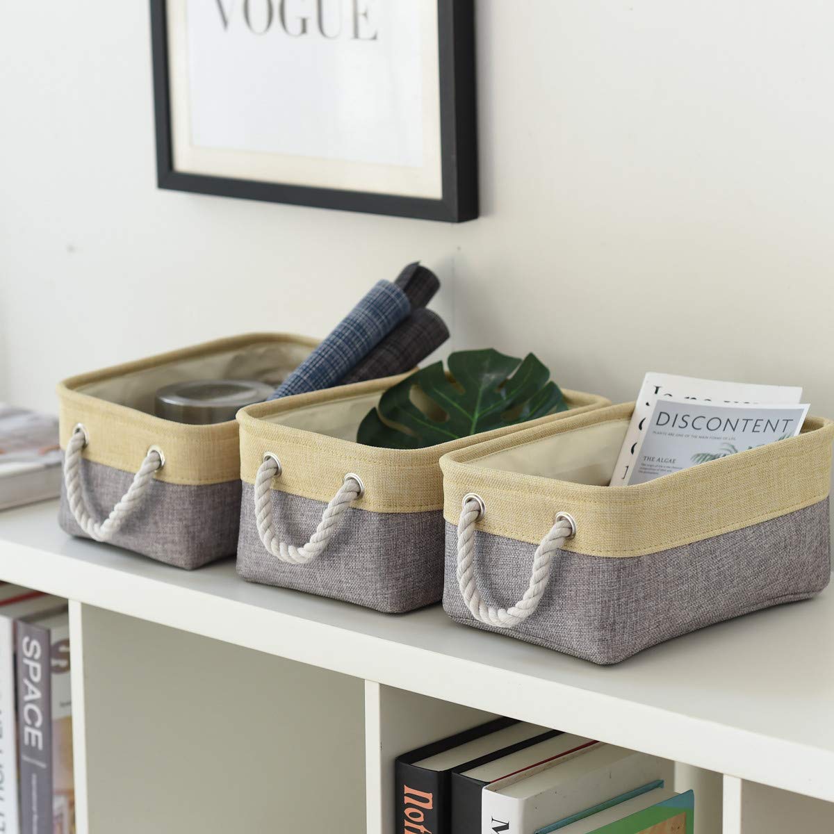 TheWarmHome Storage Baskets for Organizing - 11.8x7.8x5.2 inch Small 6 Pack Storage Bins for Shelve  Farbic Storage cubes Organizer for Baby Toys Nursery (Gold & Grey)