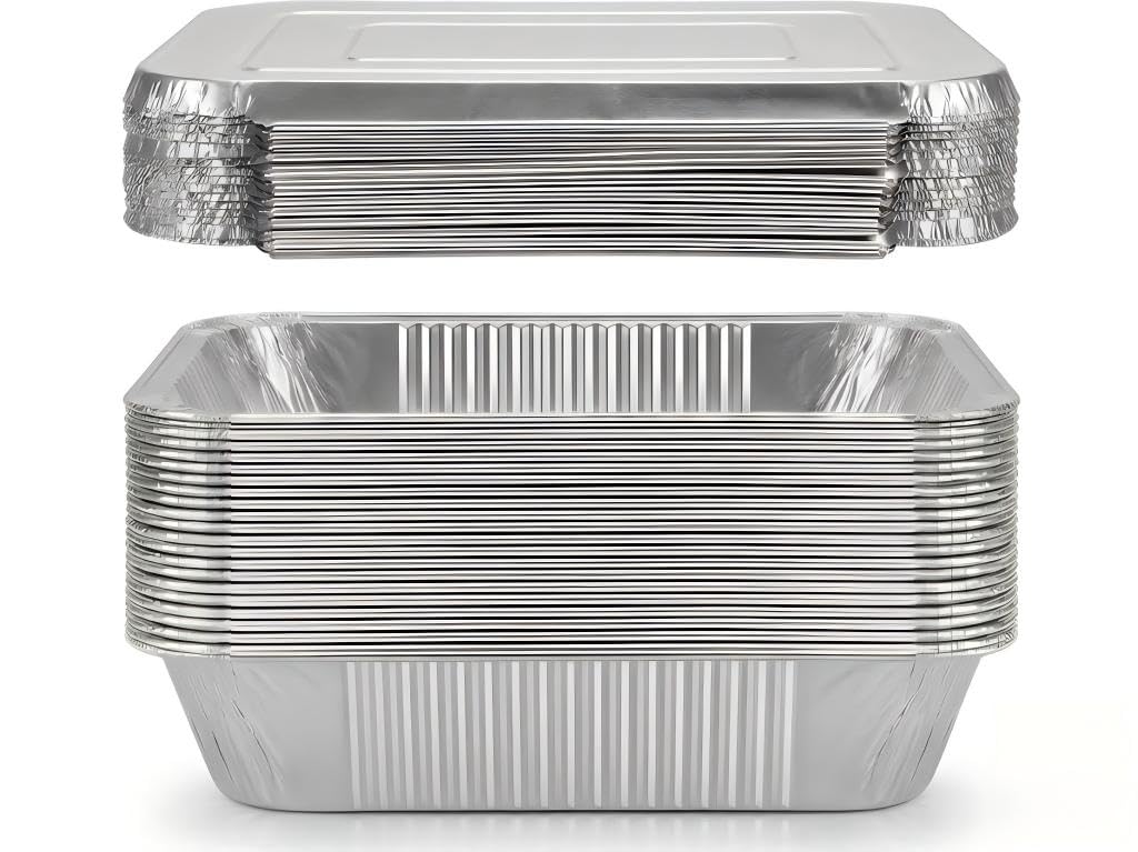 Julpvom 25Pack 9x13 HeavyDuty Aluminum Foil Pans with Lids, Half Size