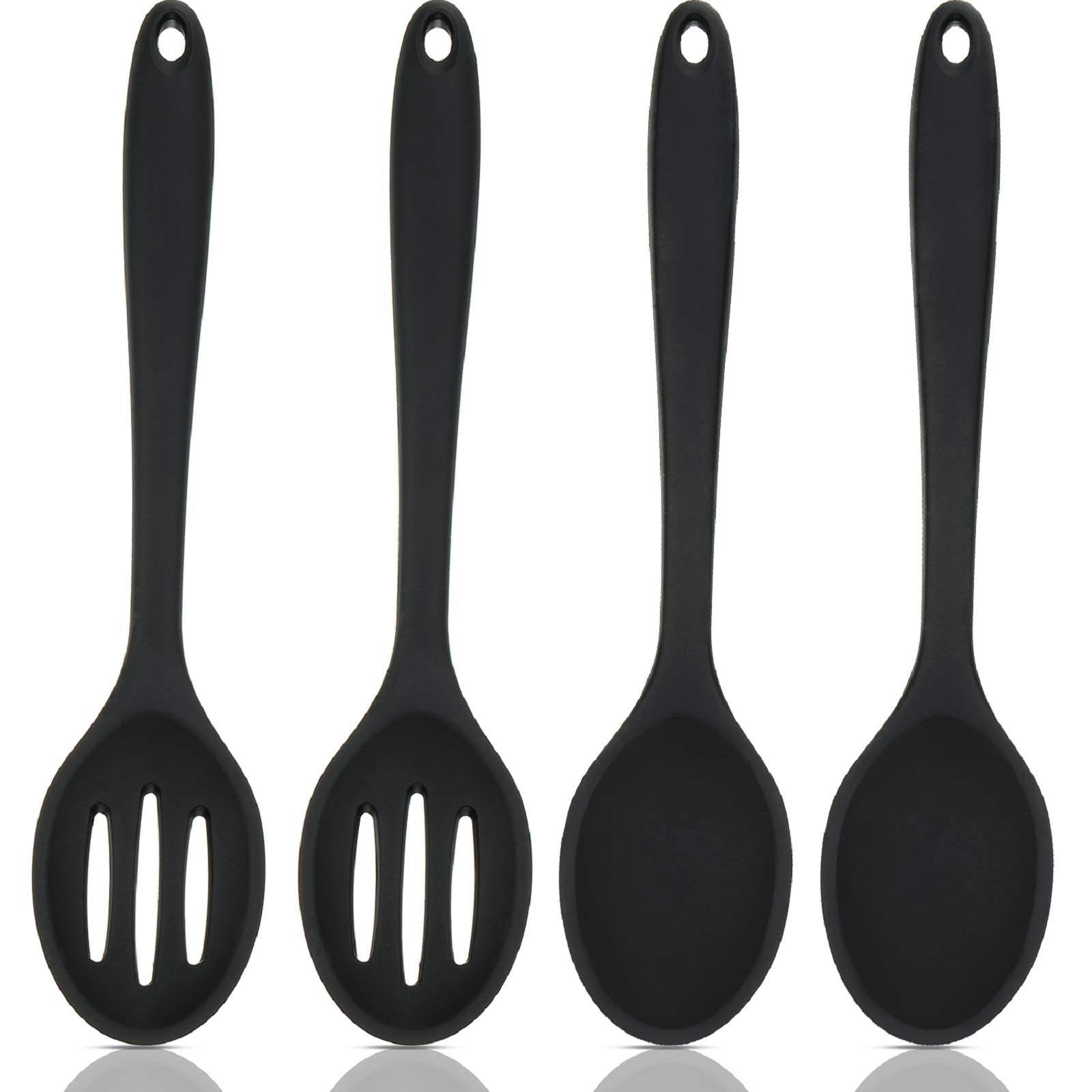 Boao 4 Pcs Silicone Cooking Spoons Set Silicone Serving Spoon Silicone Nonstick Mixing Spoons Slotted Spoons Large Nonstick Heat