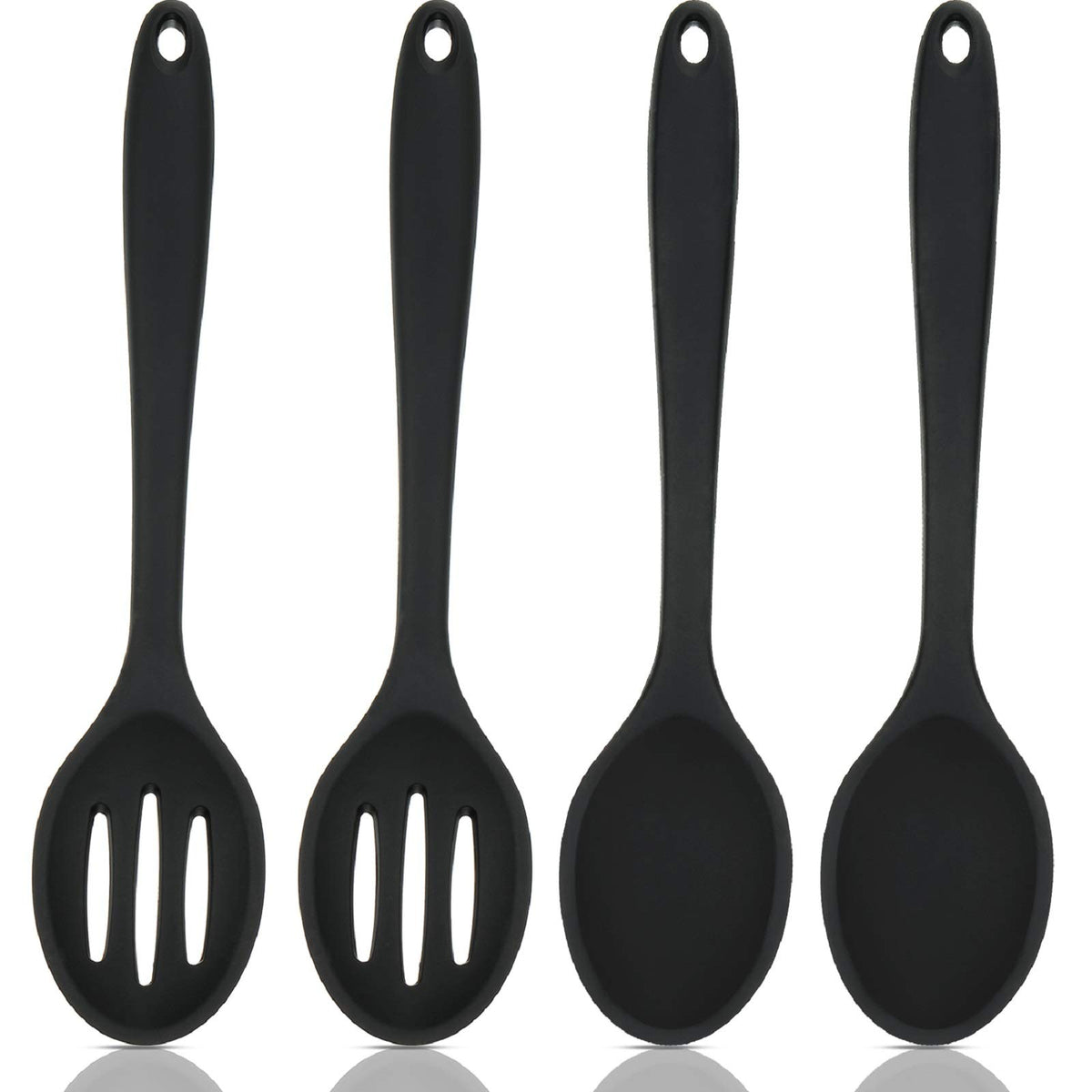 Boao 4 Pcs Silicone Cooking Spoons Set Silicone Serving Spoon Silicone Nonstick Mixing Spoons Slotted Spoons Large Nonstick Heat