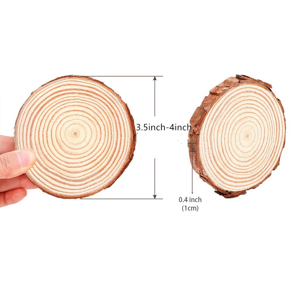 Maom Natural Wood Slices 20 Pcs 3.5''-4.0'' Round Wood Discs Tree Bark Wooden Circles For Diy Crafting Coasters Arts Crafts Home