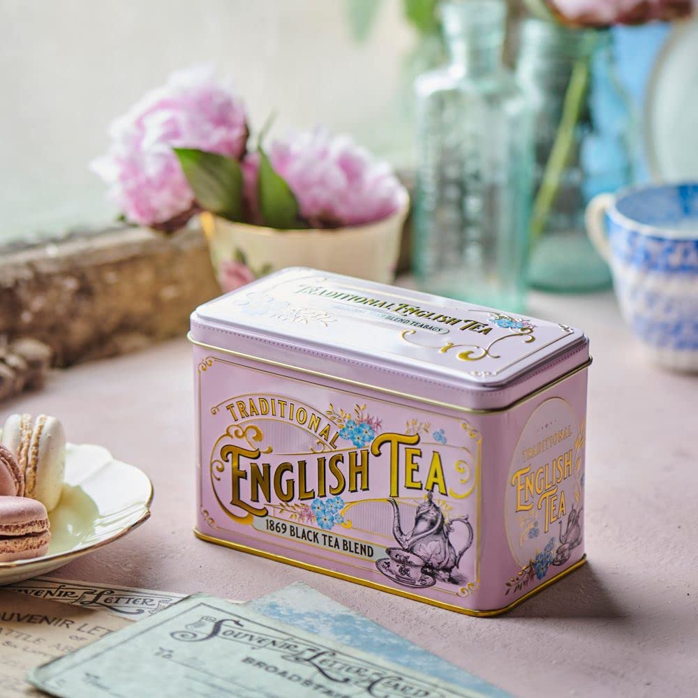 New English Teas Vintage Victorian Tea Tin - 40 Fine Teabags, Pink, Model 40856