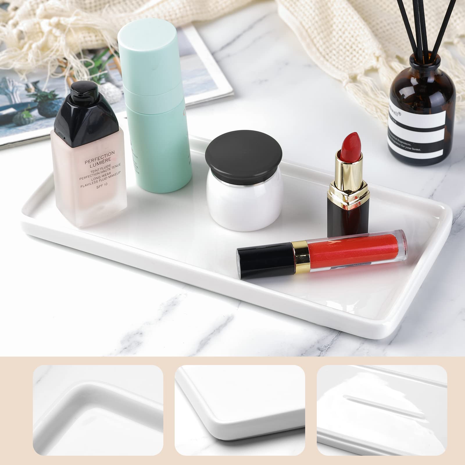 Gurygo 8 Bathroom Tray For Counter, Ceramic Vanity Tray For Bathroom, Small Rectangle Ceramic Tray, Kitchen Soap Tray, Ceramic T