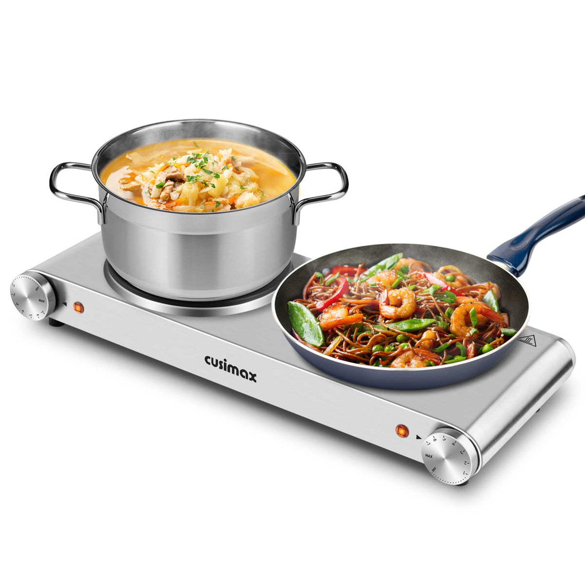 Cusimax Hot Plate, Electric Double Burner, 1800W Cast Iron Countertop Cooktop, Portable For Cooking, Compatible For All Cookware
