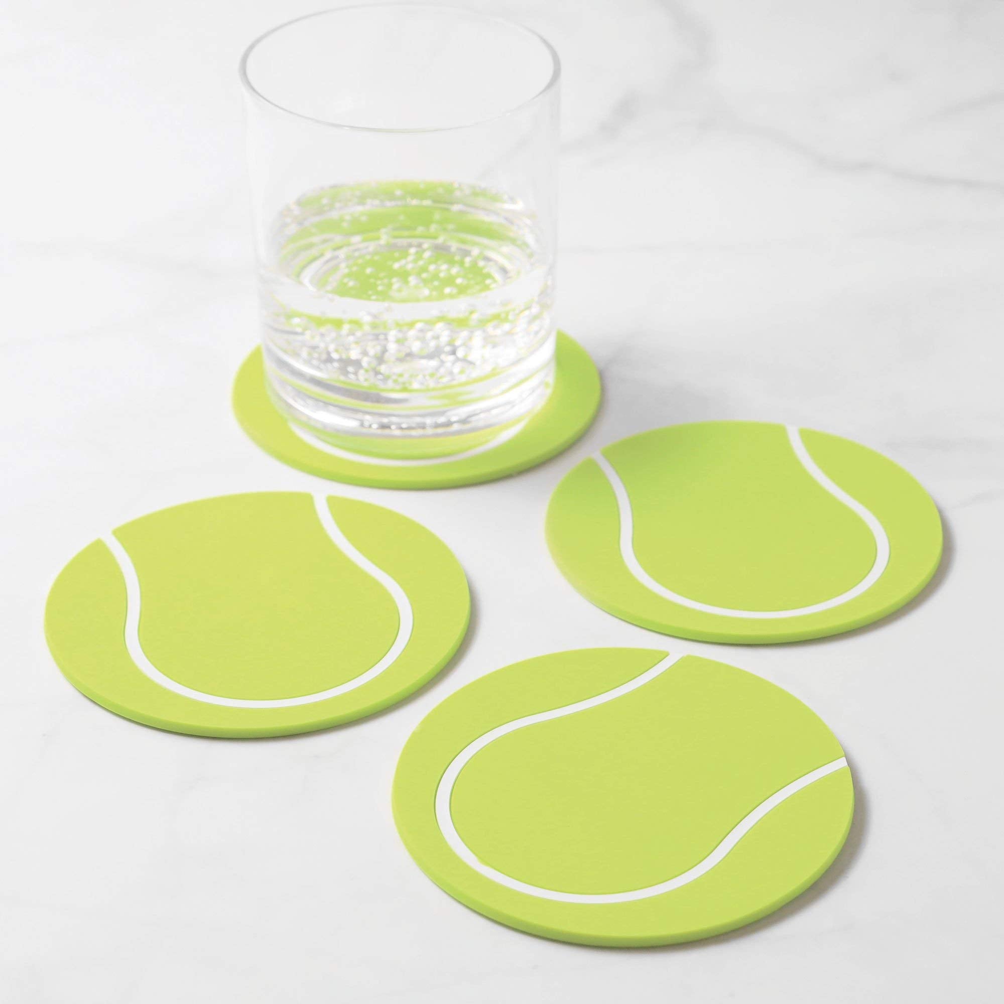 Upware Silicone Coasters For Drinks Set Of 4 Non Slip Anti Stain Heat Resistant Durable Reusable Silicone Drink Coasters (Tennis