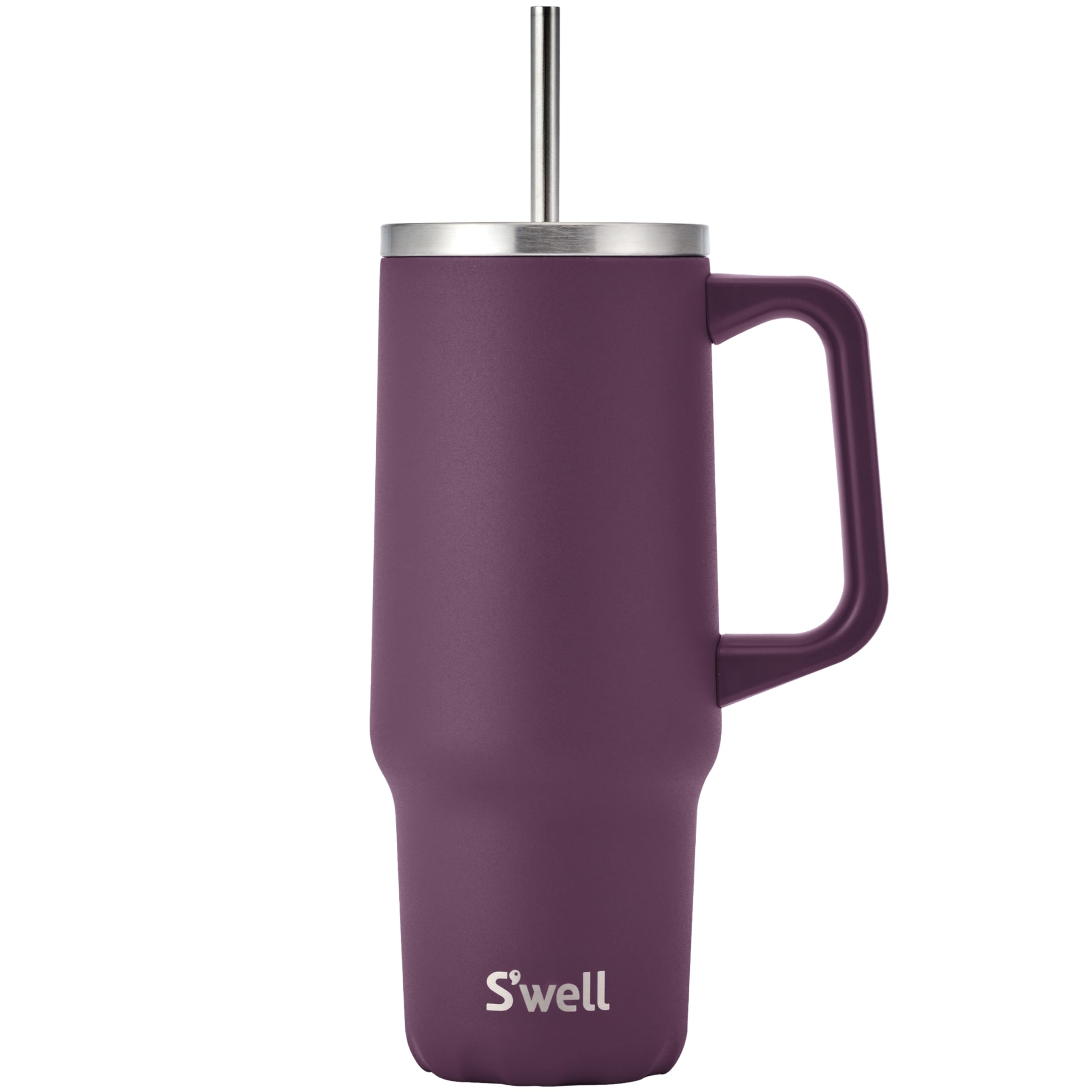 Swell Recycled Stainless Steel Tumbler XL with Straw and Handle, 30oz, Plum, Triple Layered Vacuum Insulated Container Keeps Dr