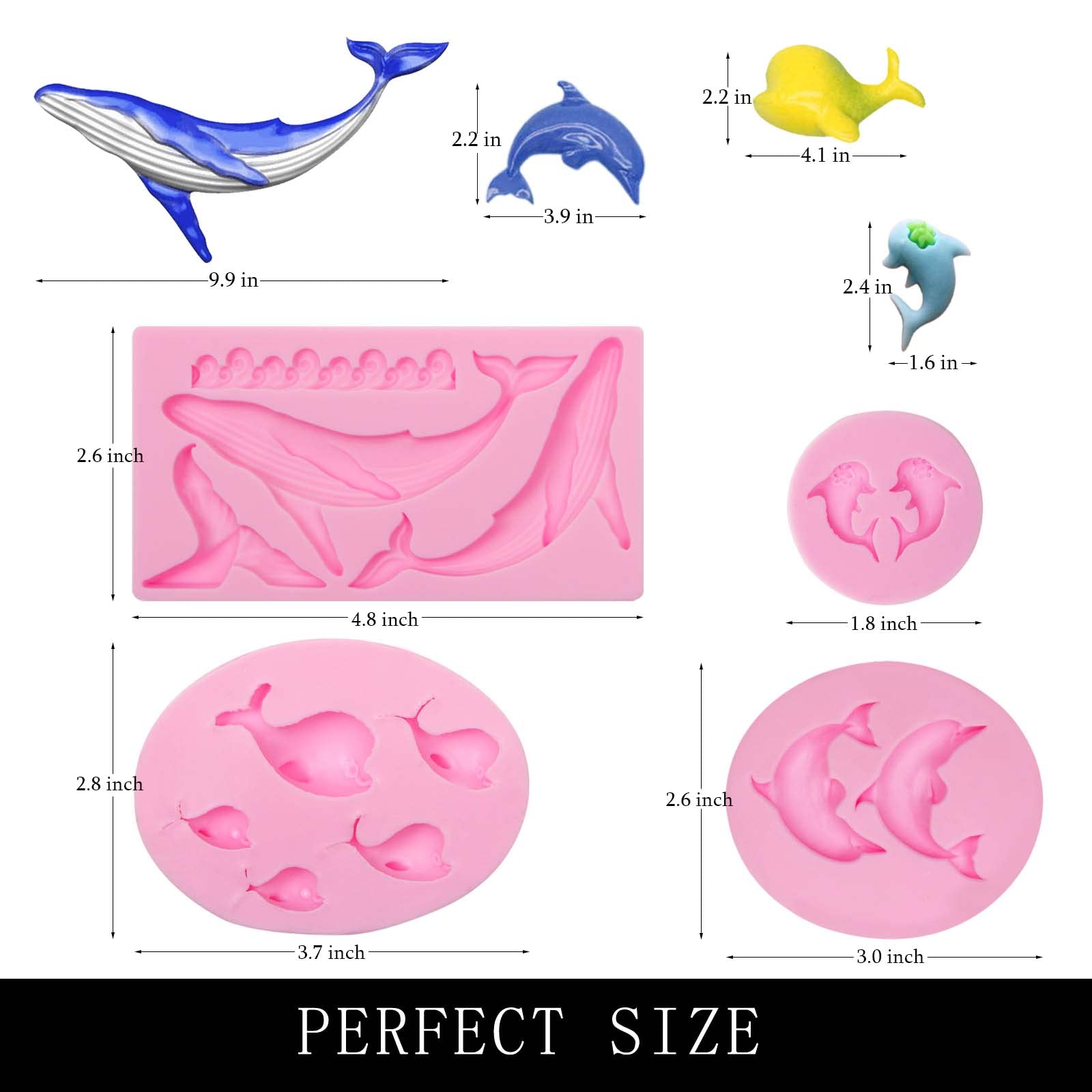 Dolphin Chocolate Molds, 4Packs Whale Silicone Mold, Fish Beach Molds For Ocean Theme Cake Decoration, Cupcake Toppers, Candy Gu
