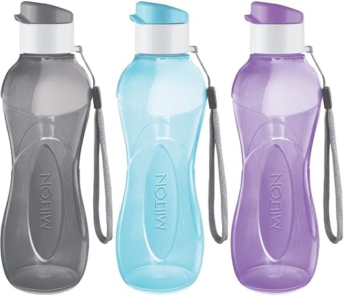 MILTON Water Bottle Kids Reusable Leakproof 12 Oz Plastic Wide Mouth Large Big Drink Bottle BPA & Leak Free with Handle Strap Carrier for Cycling Camping Hiking Gym Yoga - Pastel Colors 3 Pack