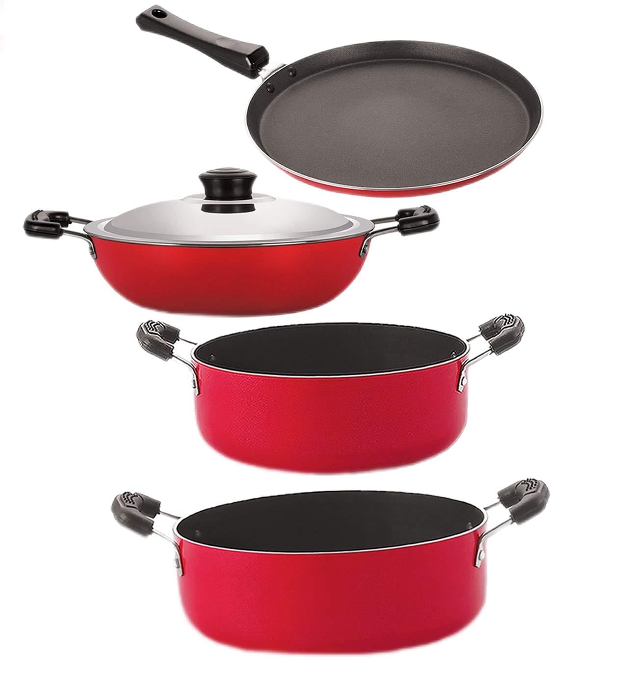 Nirlon Non Stick Cookware Pots & Pan Combo Set Of 4 Pieces With Bakelite Handle (Ft10_Dkd(B)_Cs26_Cs24)