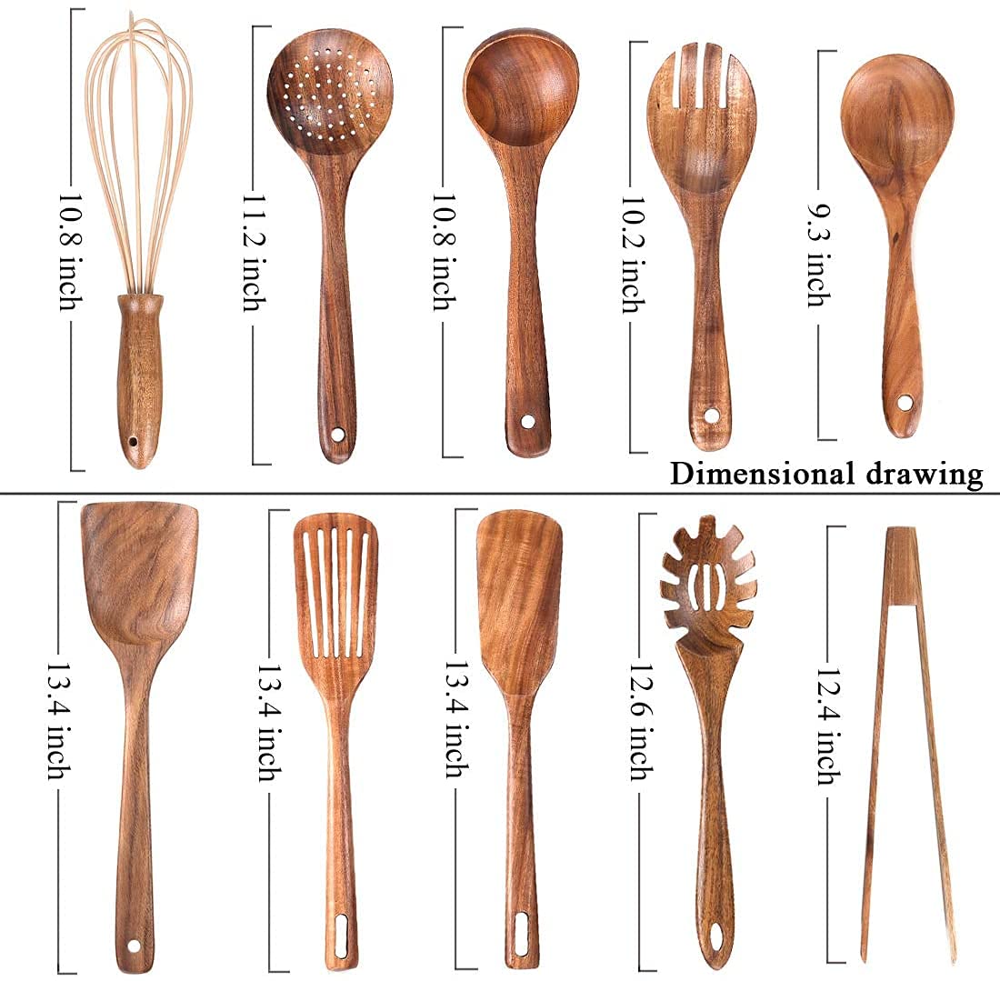 Natural Teak Wood Kitchen Utensils With Spatula And Ladle (10)