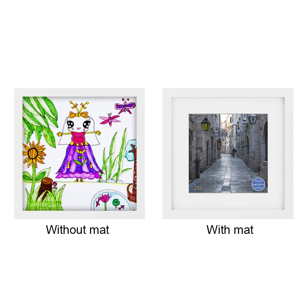 RPJC 11x11 inch Picture Frame Made of Solid Wood and High Definition Glass Display Pictures 8x8 with Mat or 11x11 Without Mat fo