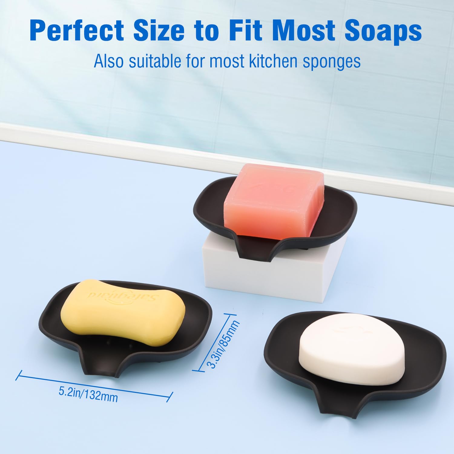 Aimaiaimai 3 Pack Soap Dish, Soap Dishes For Bathroom, Shower, Silicone Soap Bar Holder, Soap Tray For Kitchen, Bpa-Free, Dishwa