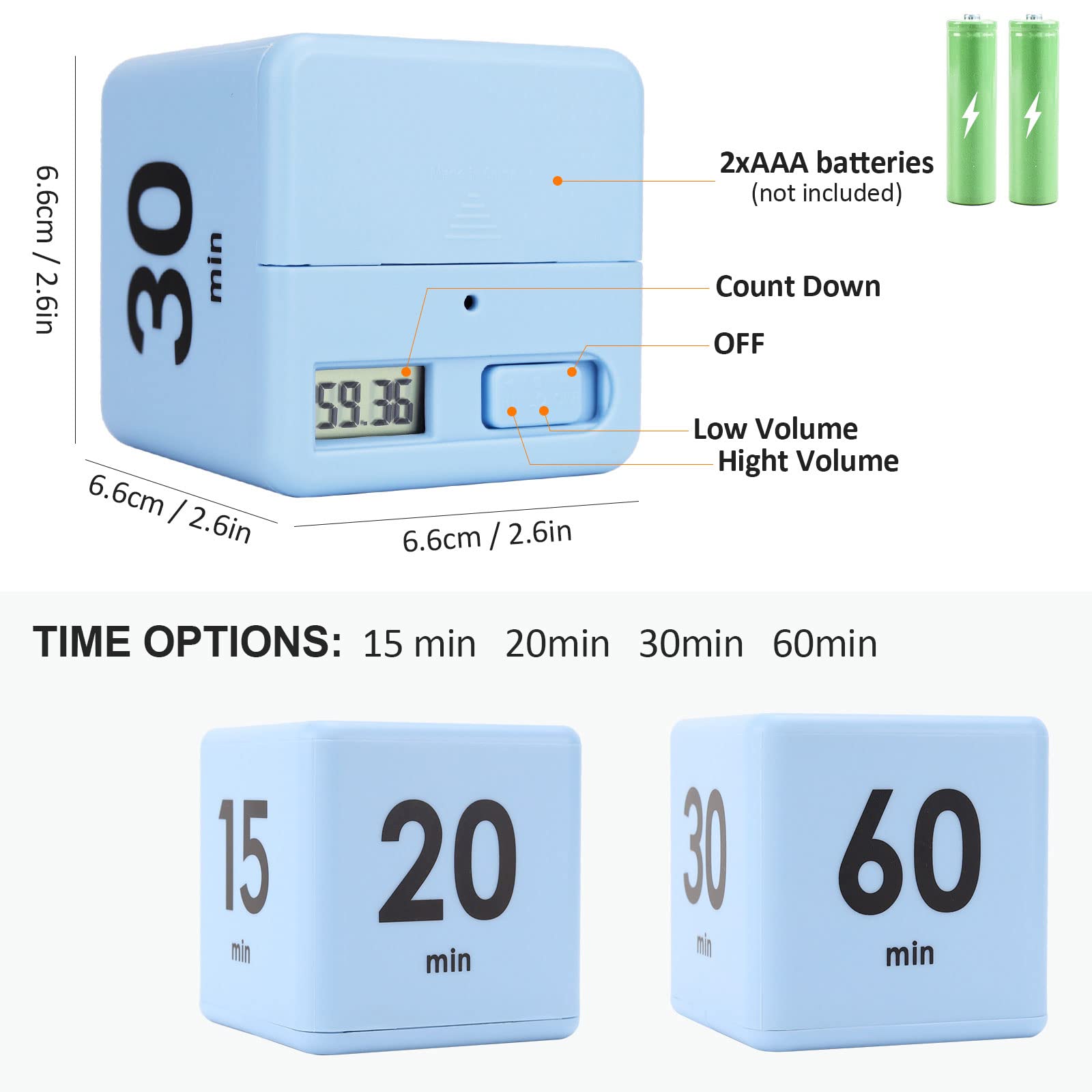 Feilifan Cube Timer Productivity Timer Kids Time Timer Gravity Sensor flip Timer for Time Management and Countdown Settings 15 20 30 60 Minutes  Blue