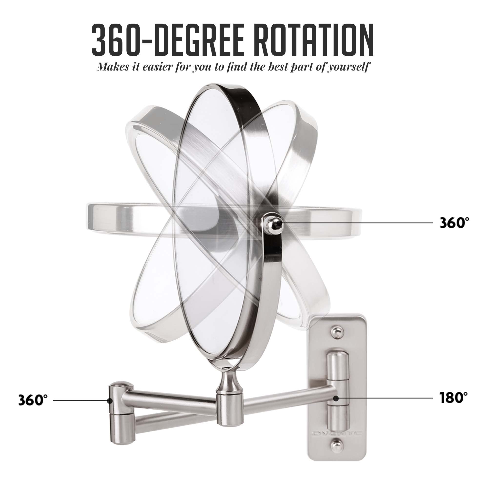 Ovente 7'' Wall Mounted Makeup Mirror - 1X/ 7X Magnification, Rotating 360-Degree, Double-Sided, Extendable & Folding Arm, Clear