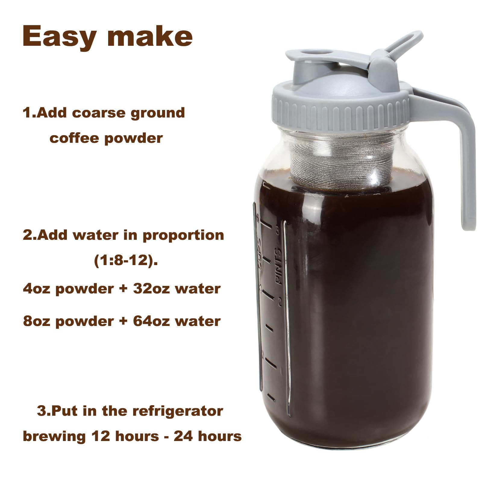 Cold Brew Coffee Filter For 32 Oz Wide Mouth Mason Jar, 304 Stainless Steel Strainer With Seal Ring For Iced Drinks, Sun Tea Inf