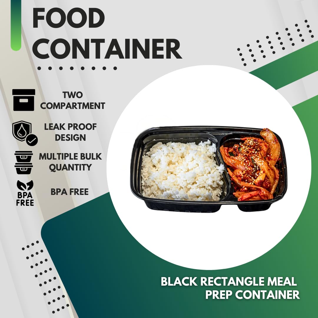Green Direct Lunch Box Sets/Large Food Container With Lid / 2 Compartment Bento Box, Microwaveable, Freezer & Dishwasher Safe, L