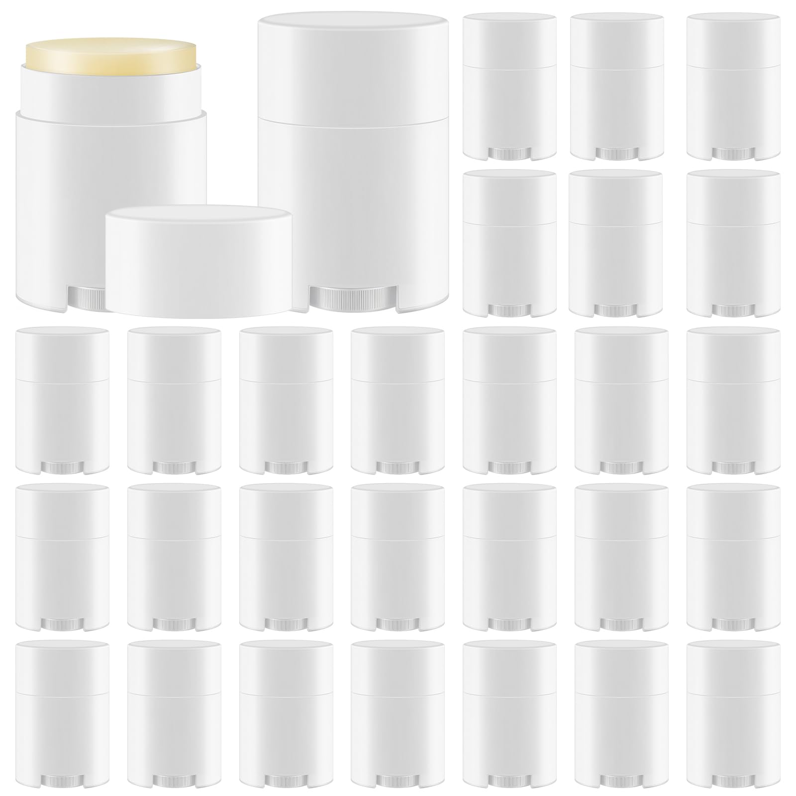 Teenyyou 30 Pack 30ml/1oz Empty Deodorant Containers, Bottom Filling, White Plastic Oval Refillable Deodorant Containers Twist u