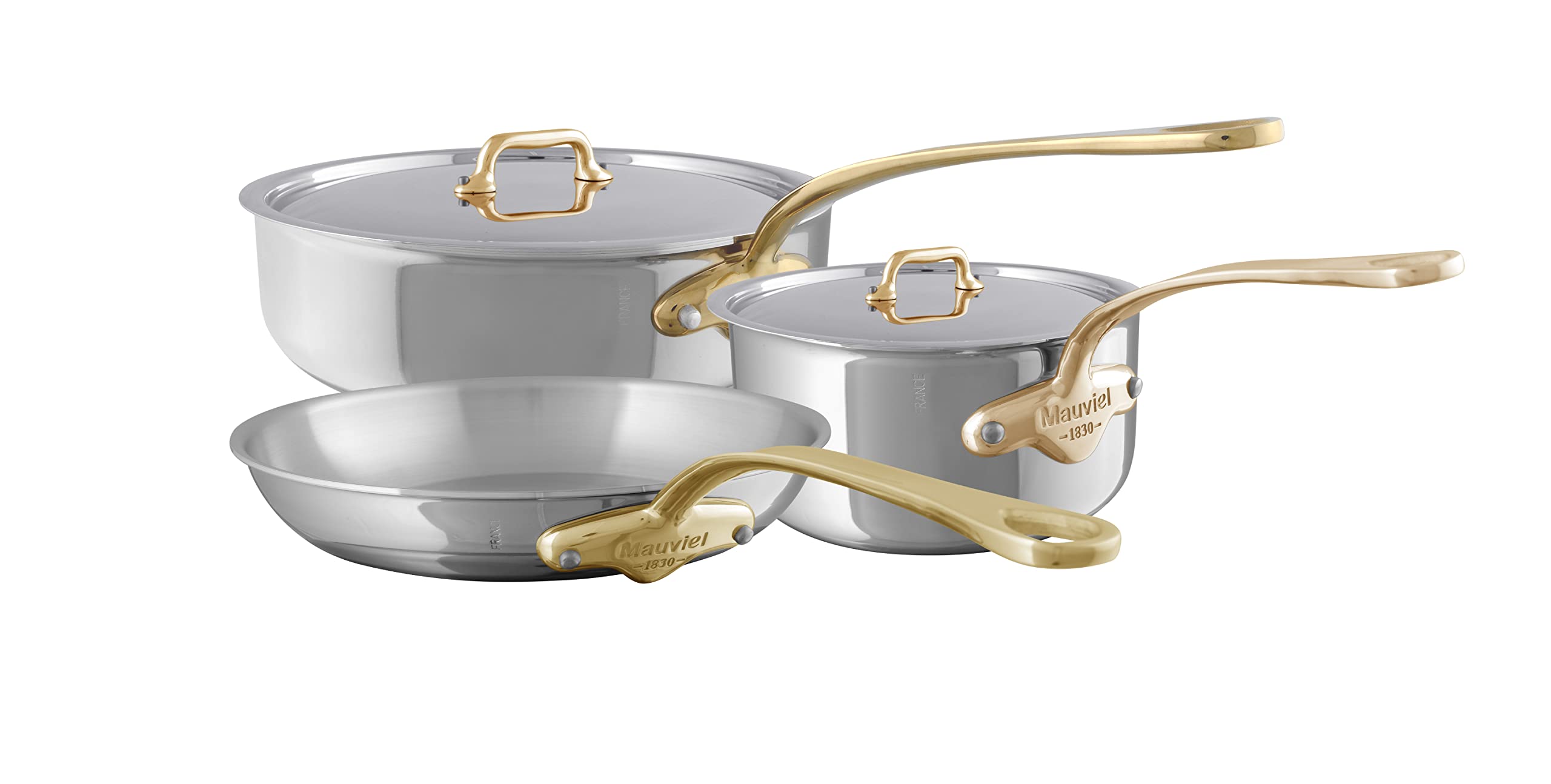 Mauviel MCook 5Ply Polished Stainless Steel 5Piece Cookware Set With Bronze Handles, Made In France