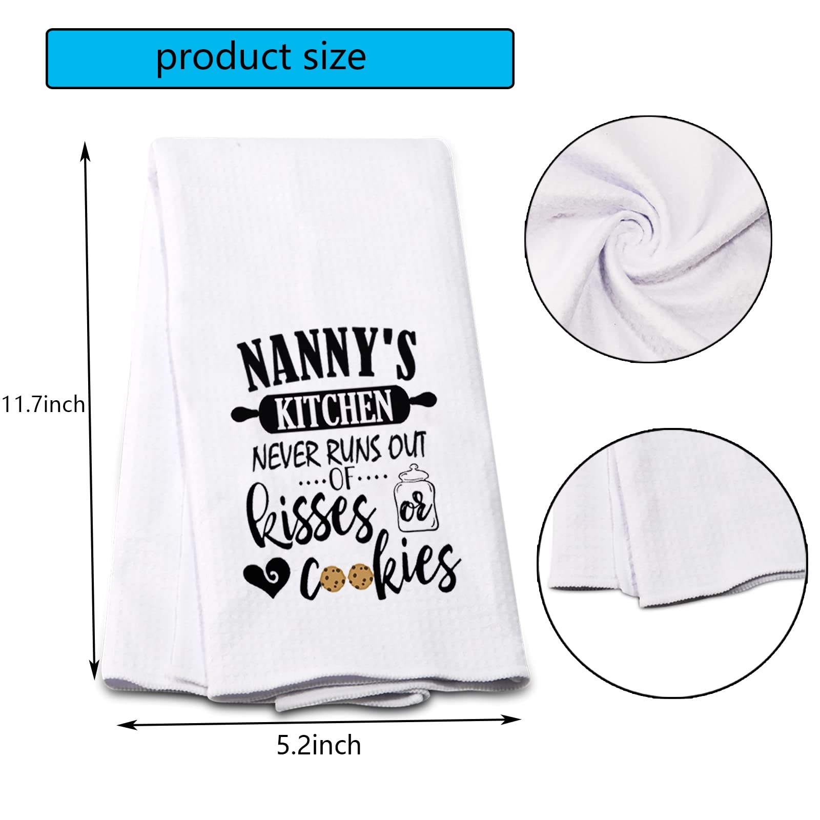 Pofull Nanny'S Kitchen Tea Towel Nanny Gift Nanny'S Kitchen Never Runs Out Of Kisses And Cookies Dish Towel (Nanny Towel)