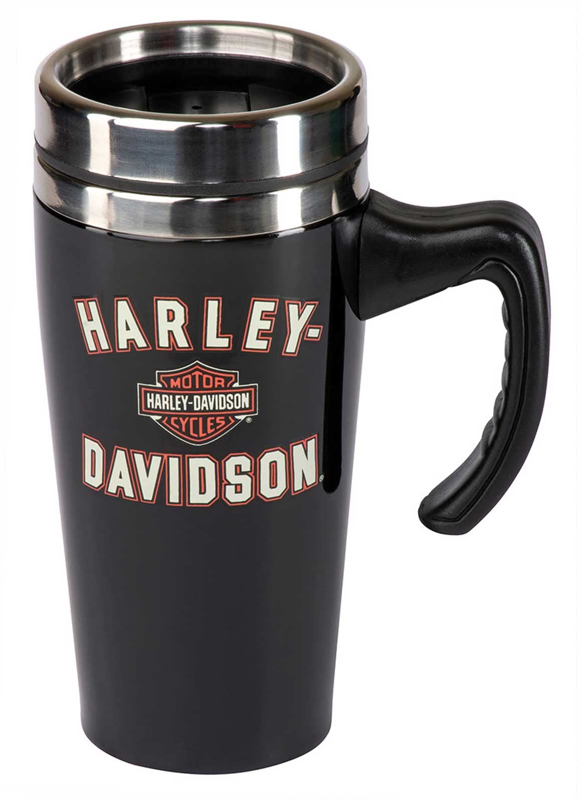 Harley-Davidson Travel Mug, Bar & Shield Double-Wall Stainless Steel W/Handle