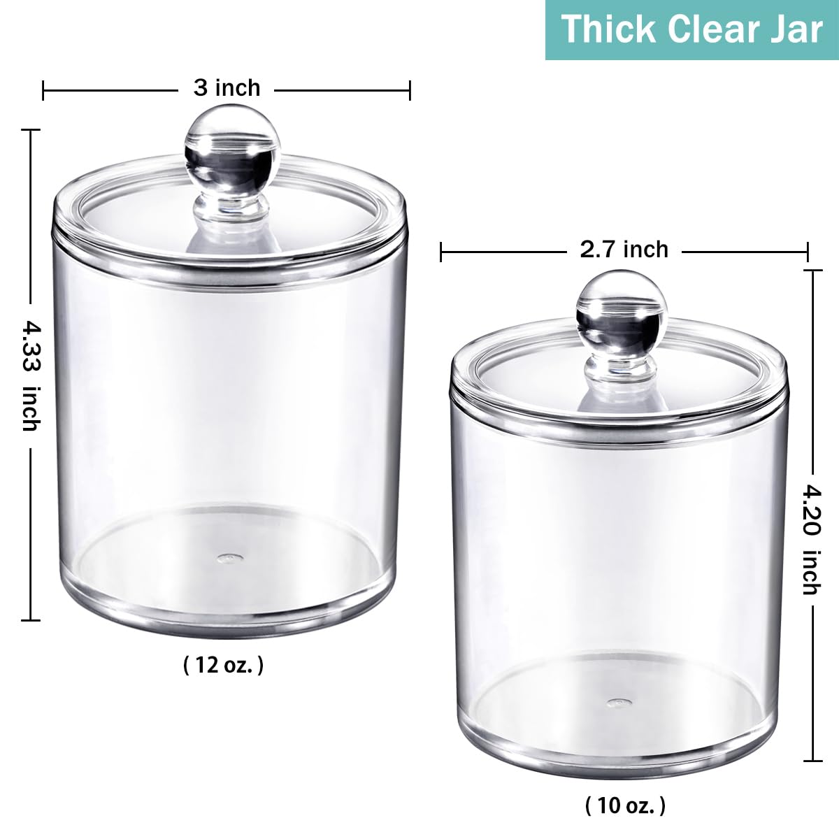 6 Pack of 12 Oz. Qtip Dispenser Apothecary Jars Bathroom with Labels - Holder Storage Canister Clear Plastic Acrylic Jar for Cotton Ball Cotton Swab Cotton Rounds Floss Picks  Hair Clips (Clear)