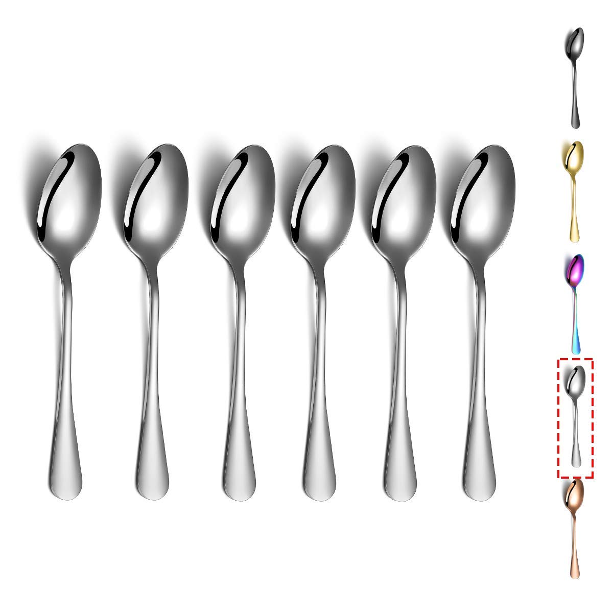 Teaspoons, Kyraton 6 Pieces 6.7'' Stainless Steel Teaspoons, Dessert Spoon,Golden Teaspoon,Spoon Silverware Pack Of 6