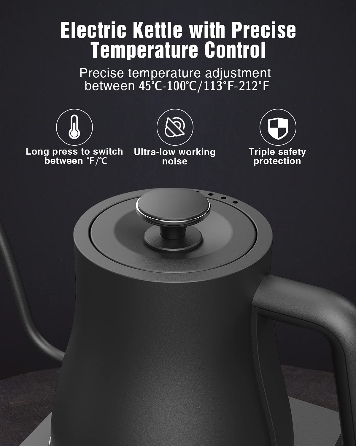 Jocuu Gooseneck Electric Pour Over Kettle With Temperature Control, Tea & Pour Over Coffee Kettle, Stainless Steel, Auto Shutoff