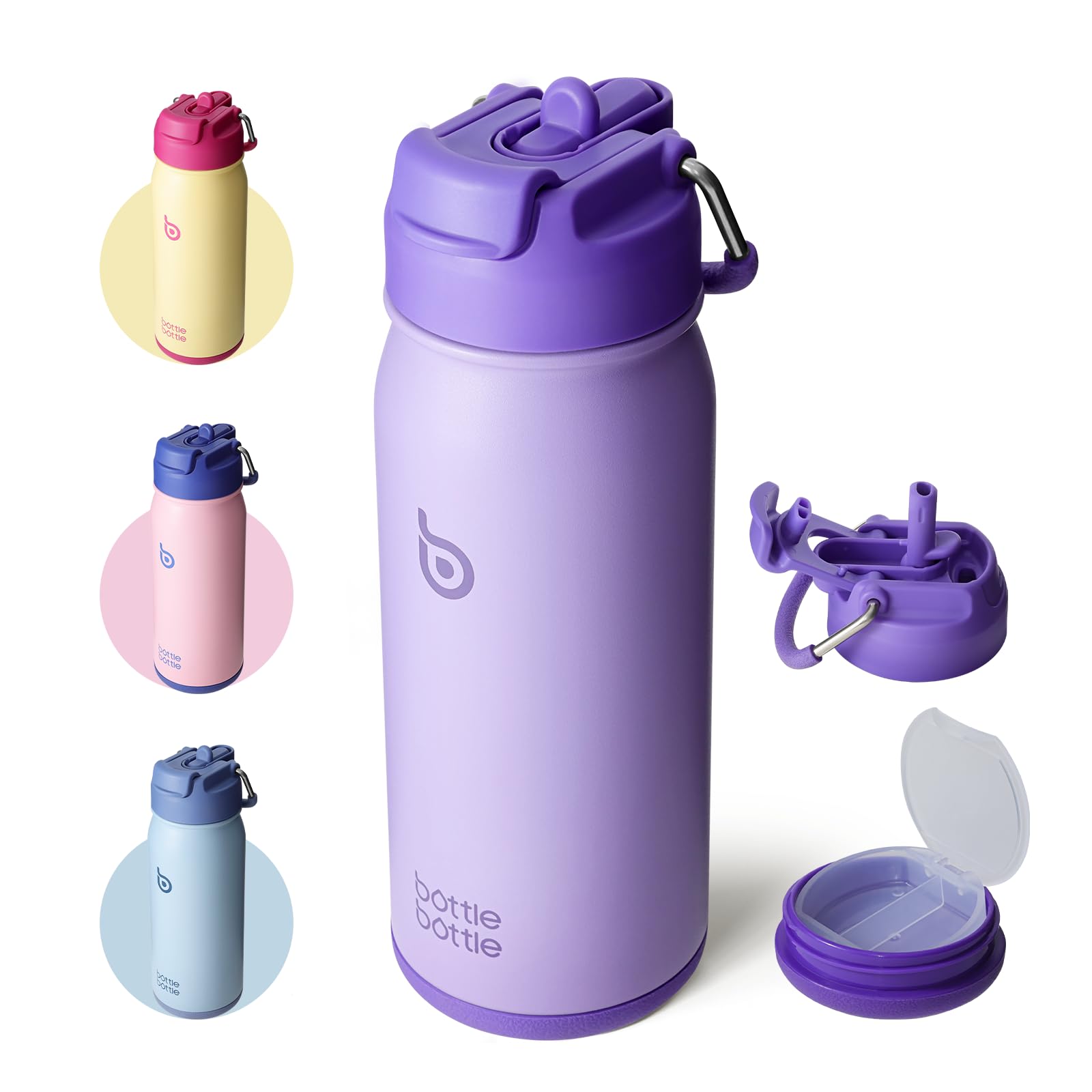 BOTTLE BOTTLE 16 oz Sports Water Bottle with Pills Holder Purple