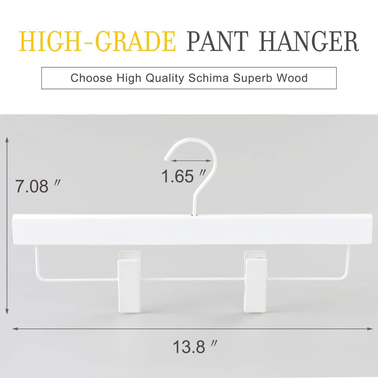 TOPIA HANGER All White Wooden Pants Hangers  Wood Skirt Hangers with Clips  Deluxe Jeans Hanger with 360Swivel Anti-Rust Flat Hook  Smooth Finish Wood Hangers for Slacks Trousers 20 Pack -CT03W