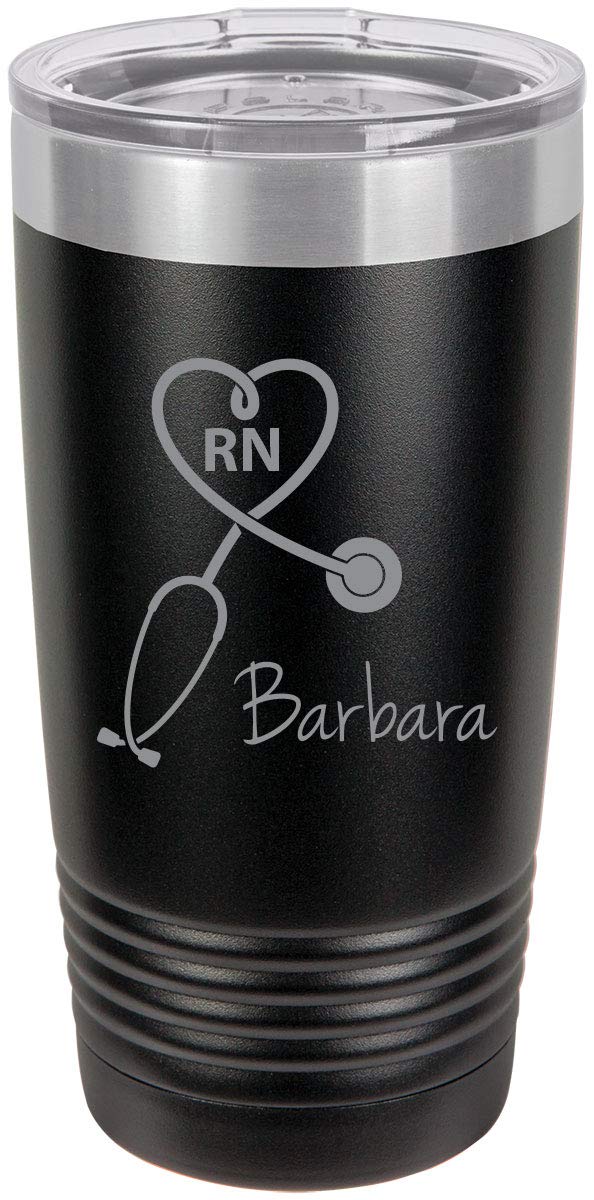 Stethoscope Registered Nurse Personalized Add Your Custom Text Insulated Tumbler 20 Oz Travel Coffee Mug Customizable (Black)