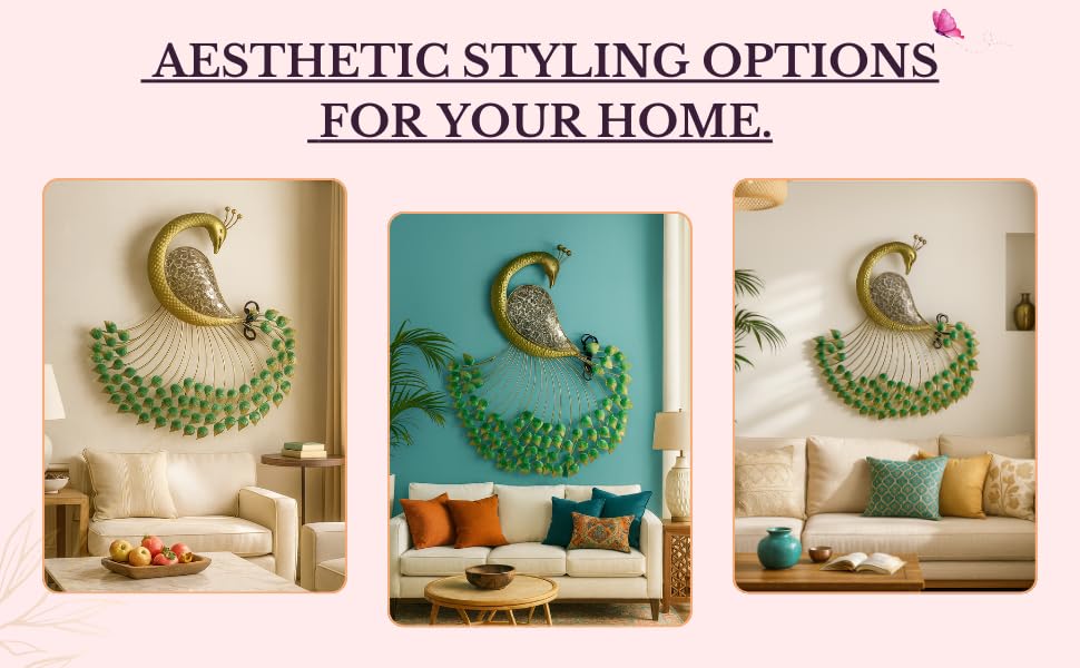 Himmart Hand Crafted Metal Led Peacock Hanging Wall Decor For Living Room Bedroom-56L X 36W Cm