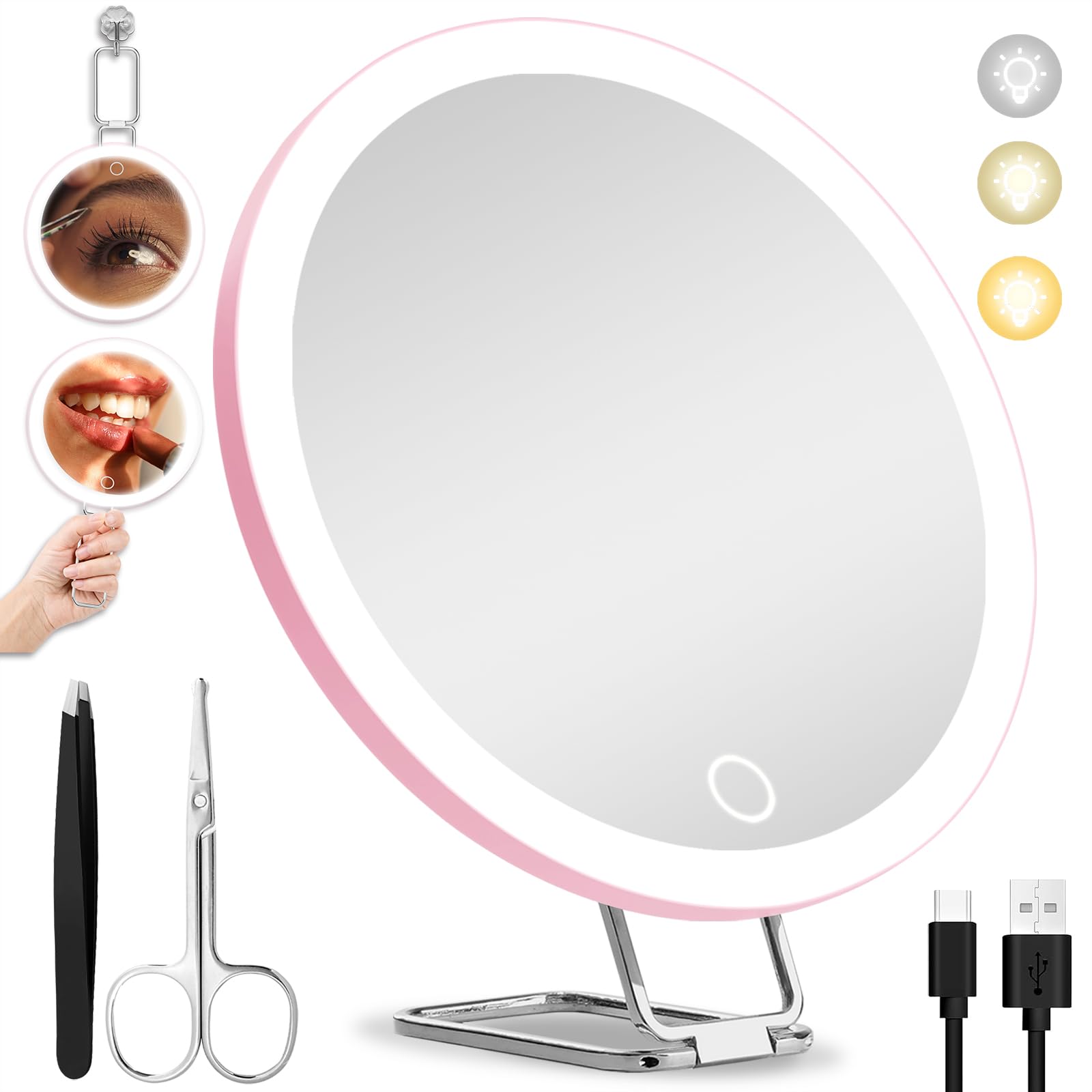 10X Magnifying Mirror With Light, 10X Magnifying Makeup Mirror, Lighted Makeup Magnification Mirror With 360 Adjustable Stand &