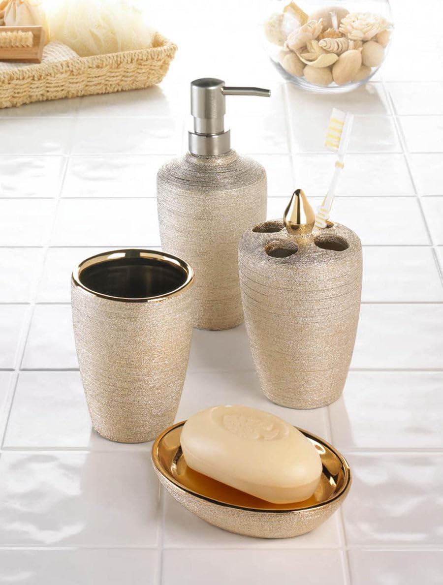 Golden Shimmer Bath Accessory Set 3.37X3.37X7.12