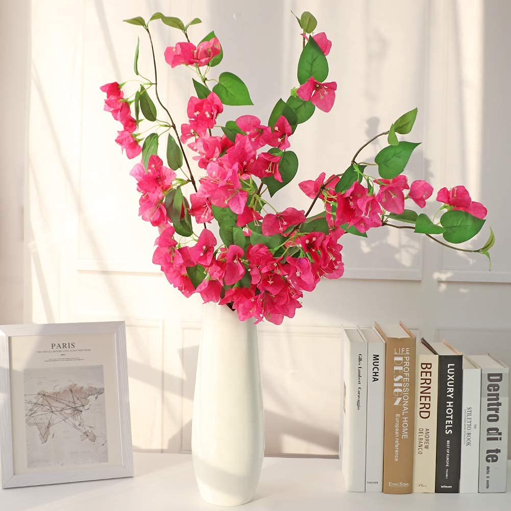 LIUCOGXI 31 Inch Artificial Bougainvillea Flower Silk Bouquet Red with Long Stem for Wedding Centerpieces Floor Vase Decoration 