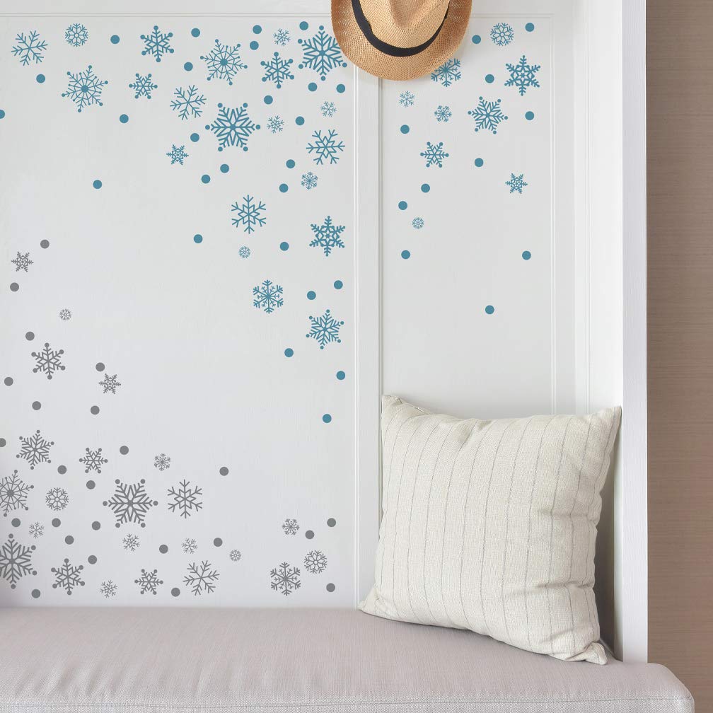 Paper Riot Co. Peel-And-Stick Assorted Snowflake Frozen Theme Holiday Vinyl Wall Decal Set, 186 Count