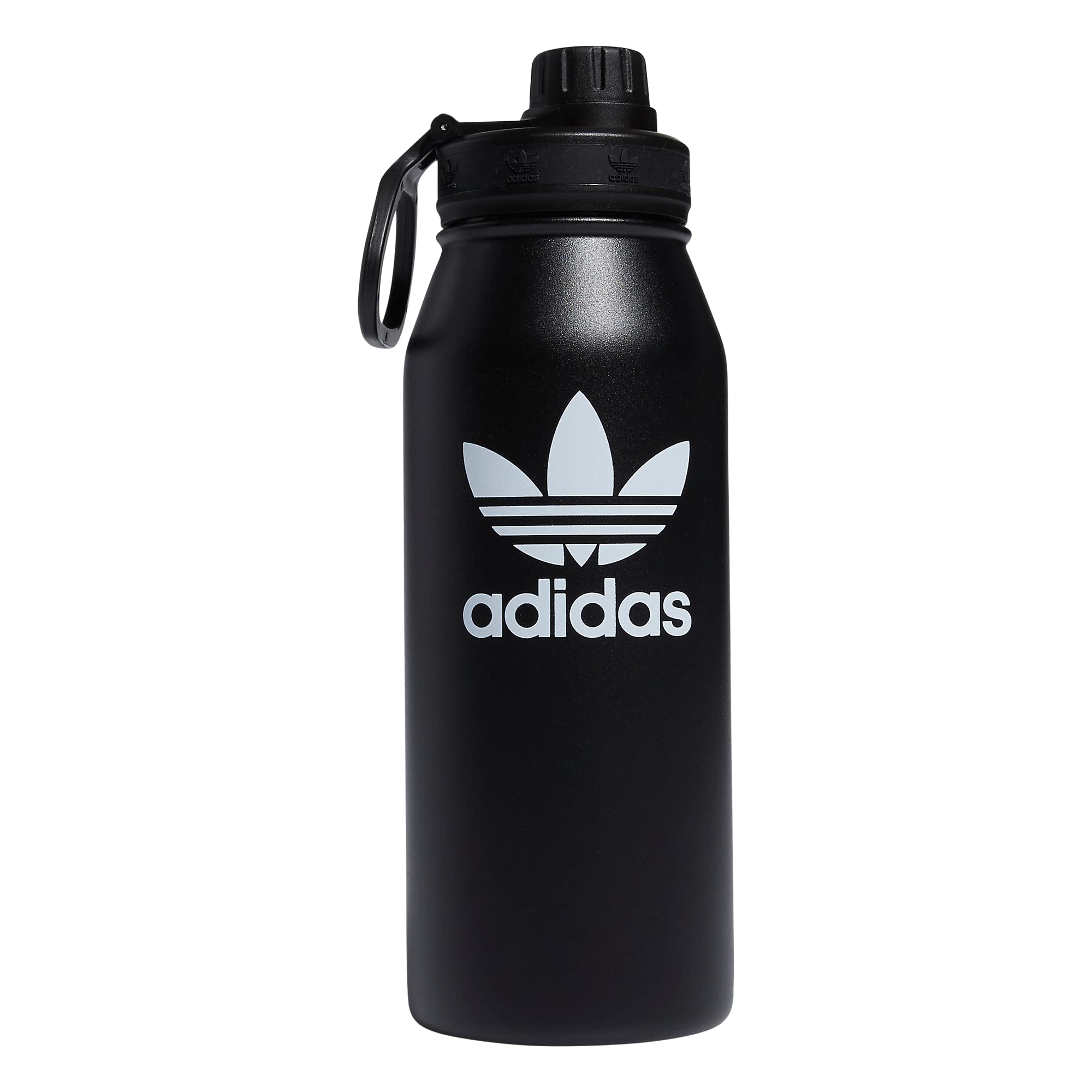 Adidas Originals 1 Liter (32 Oz) Metal Water Bottle, Hot/Cold Double-Walled Insulated 18/8 Stainless Steel, Black/White, One Siz
