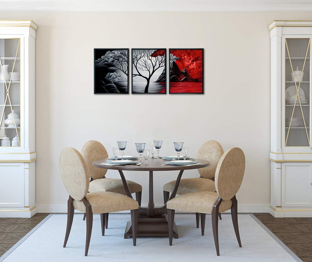 Wieco Art Framed Wall Art the Cloud Tree Wall Art HD print of Oil Paintings Landscape Canvas Prints for Home Decorations  3 Panels with Black Frames