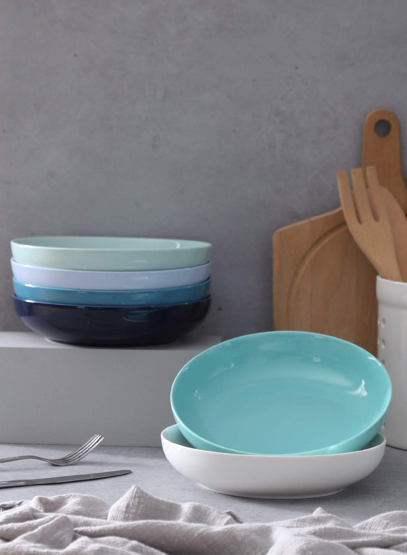 Sweese Pasta Bowls, 30 Ounce Salad Serving Bowls Set Of 6, 8.4 Inch Porcelain Plates For Serving Dinner, Salad - Microwave Dishw