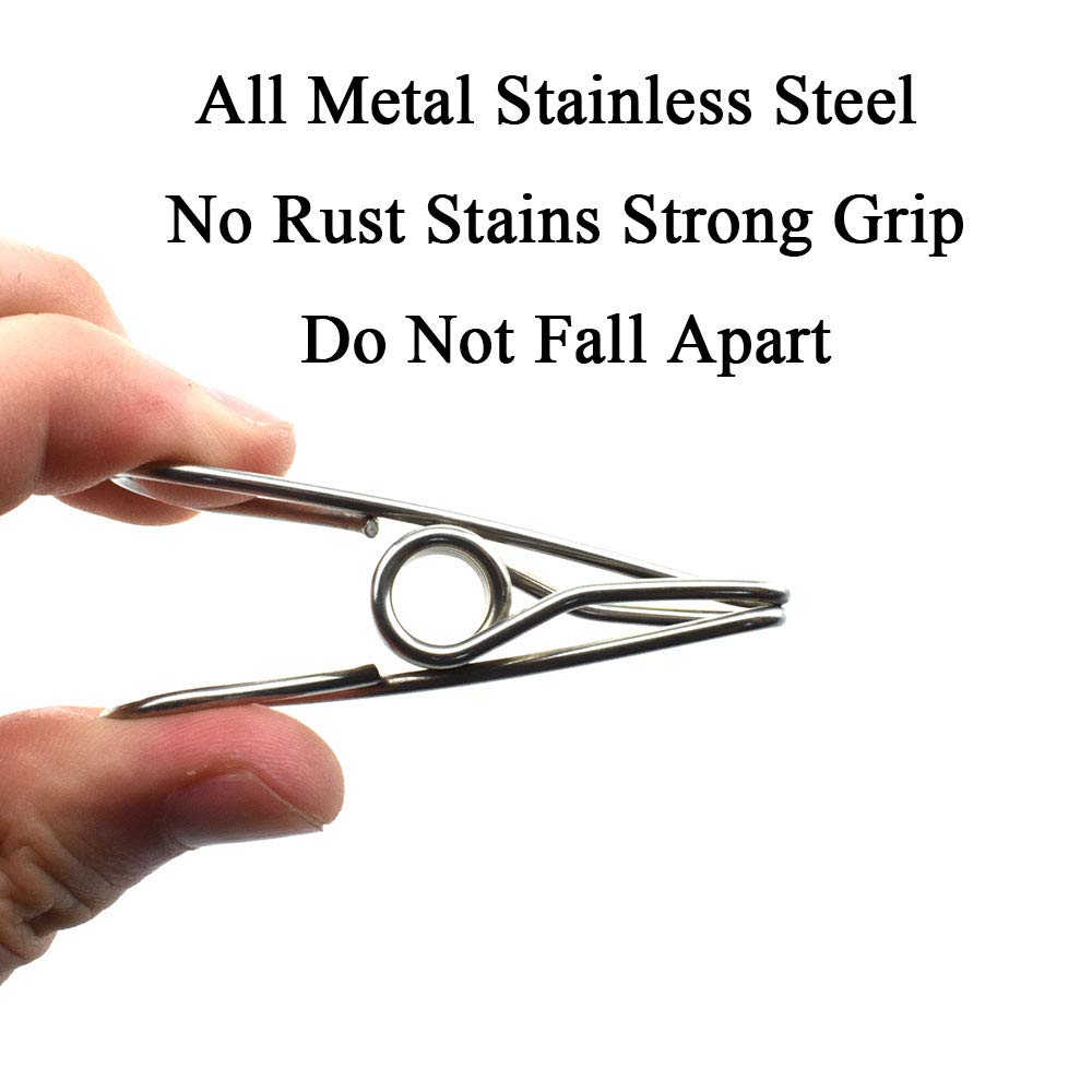 HAHIYO Clothespins Chip Clips All Metal Stainless Steel No Rust Stains Strong Grip in Heavy Wind 2.5 Inches 14 Pack Large Do Not Fall Apart Open Wide for Holding Clothes Snack Bag Clamps