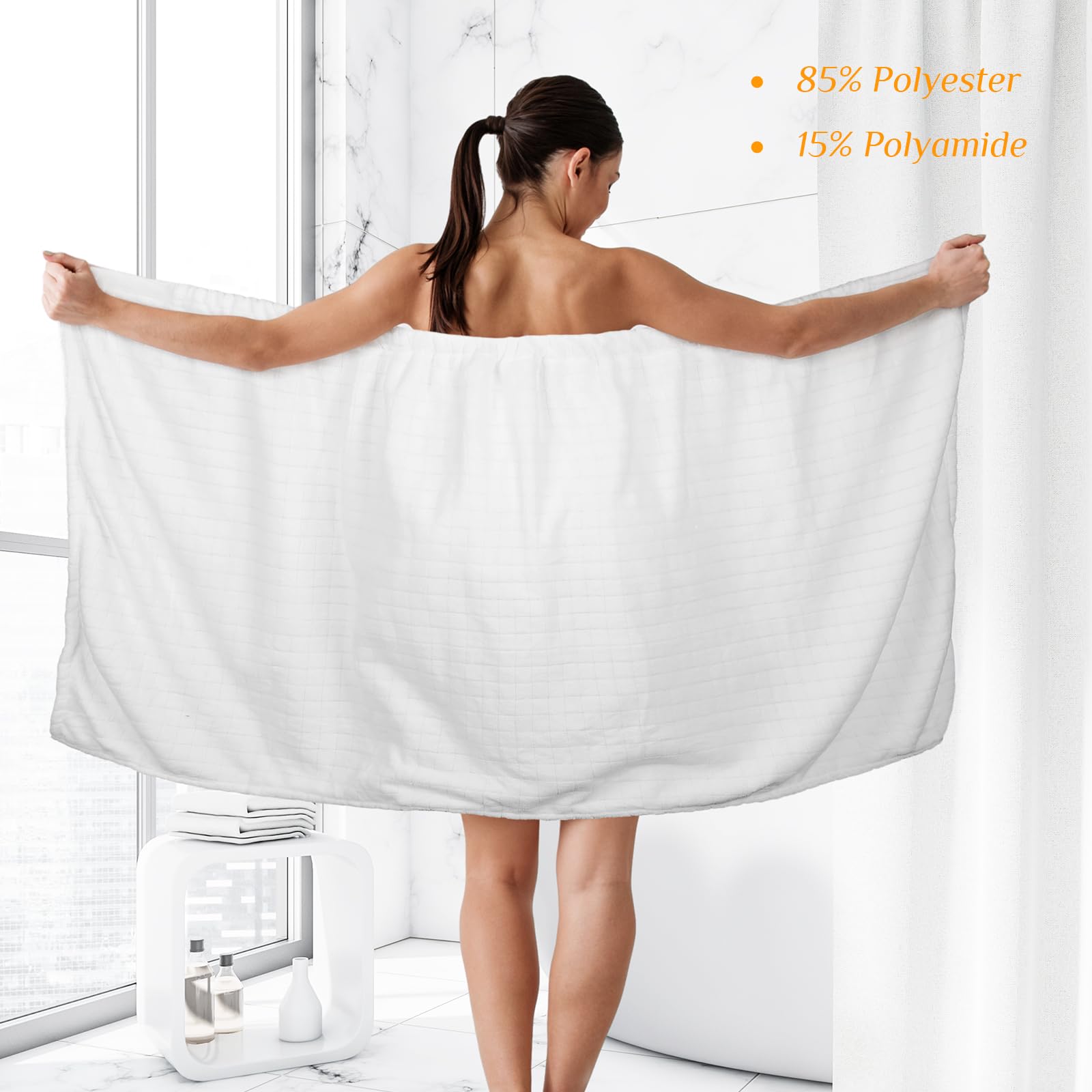 4 Pcs Spa Wrap Towel Wrap For Women Spa Robe With Adjustable Closure Elastic Top Lightweight Wraps For Bath Shower (White,Bow)