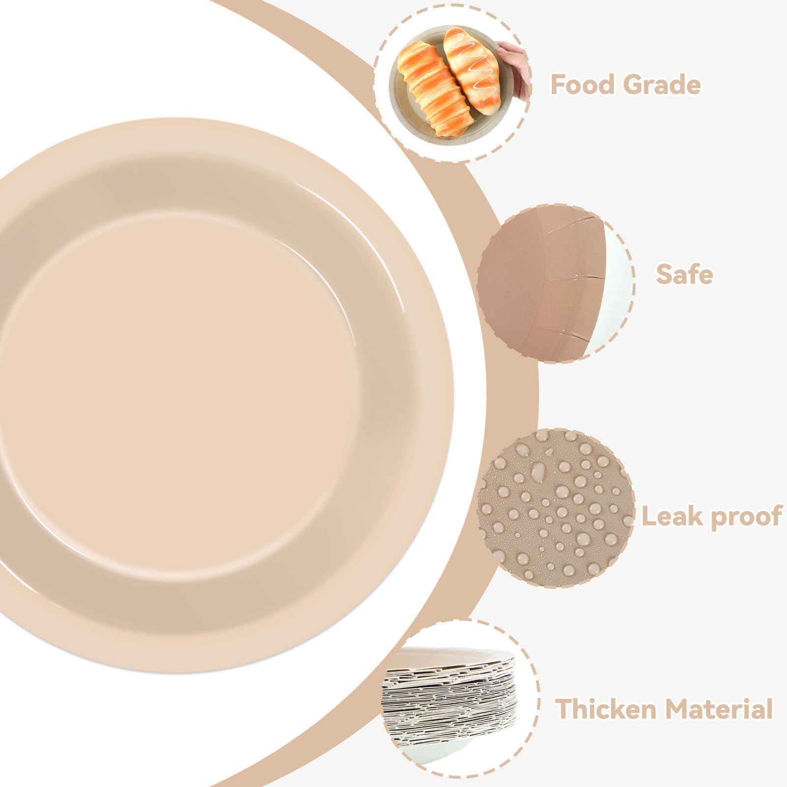 48Pcs Brown Theme Birthday Party Paper Plates For Boho Baby Shower Party Supplies 7'' Brown Gradient Color Round Birthday Party