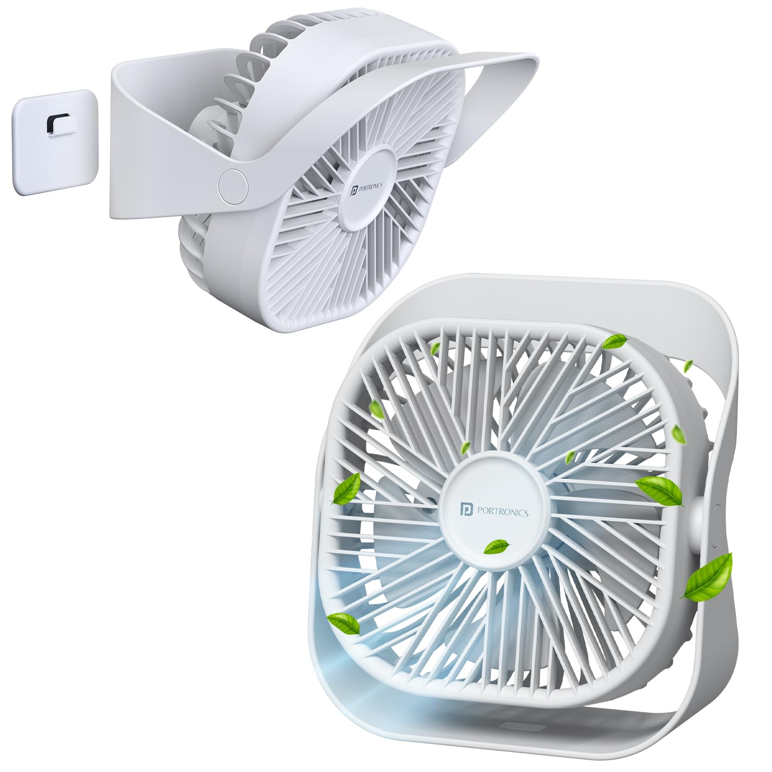 Portronics Coolcube Mini, 2In1 Desktop & Wall Fan, 2000Mah Battery, TypeC Charging, 360 Rotate With Pasteable Hook, 3 Speed M