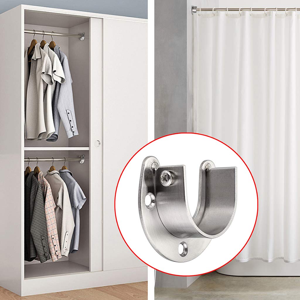 OwnMy 4 Packs Closet Rod End Supports 1-1/2'' Diameter  U Shaped Stainless Steel Closet Pole Sockets Flange Rod Holder for Closet Wardrobe Shower Curtain (Silver Tone)