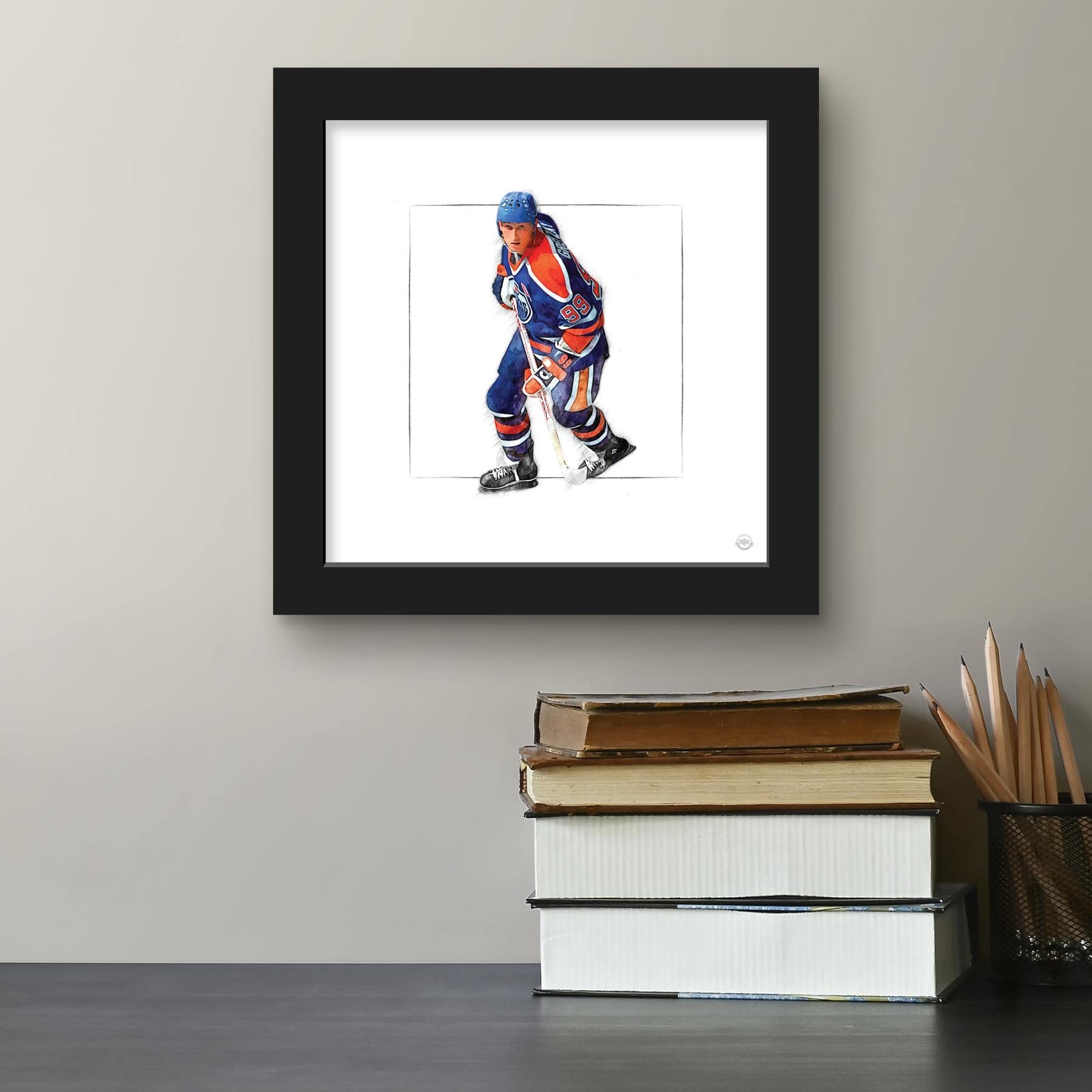 Trends International Gallery Pops Wayne Gretzky - Art Sketch Oilers Skating Wall Art Wall Poster, 12'' X 12'', Black Frame Versi