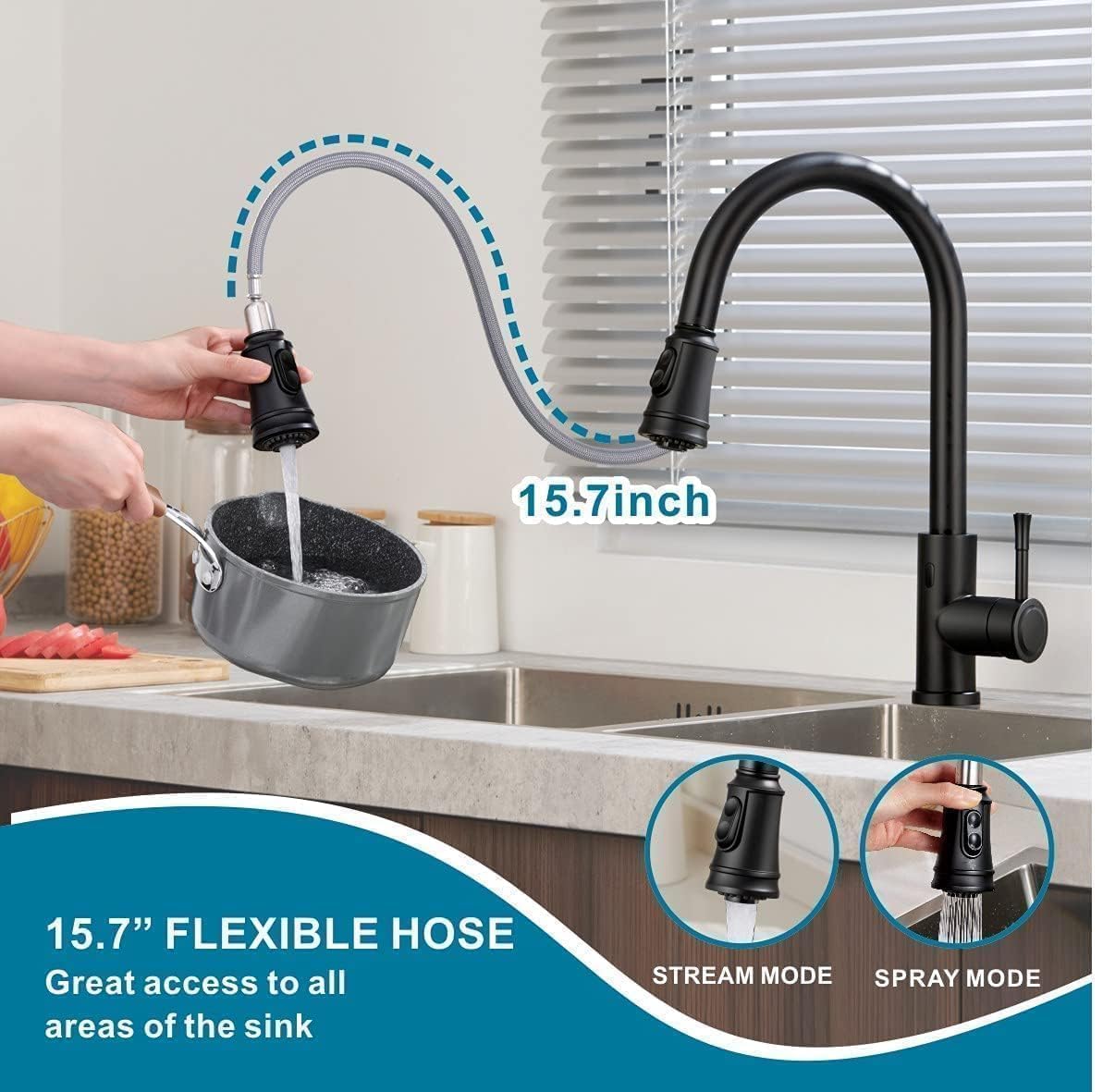 Touchless Kitchen Faucet Automatic Smart Faucet With Pull Down Sprayer Stainless Steel Matte Black Single Handle Motion Sensor A